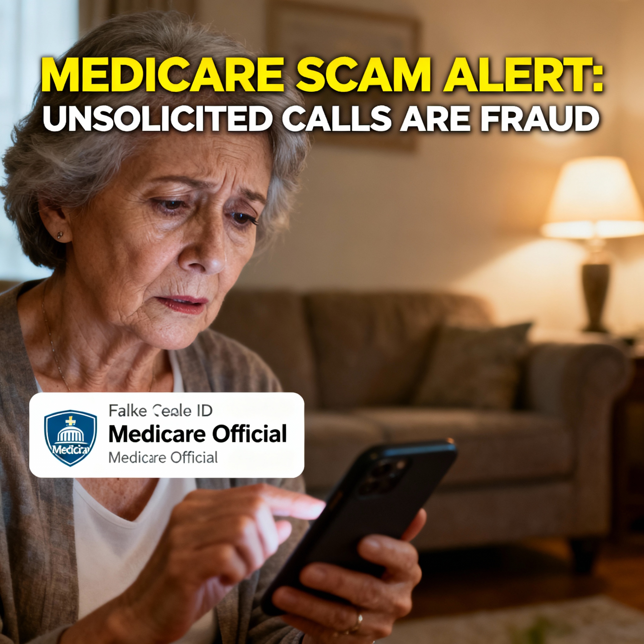 Senior receiving a suspicious phone call about Medicare benefits