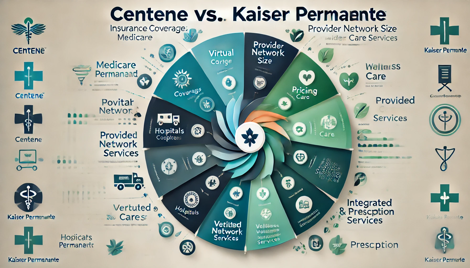 Centene vs Kaiser Permanente comparison with doctor and member portal on screen