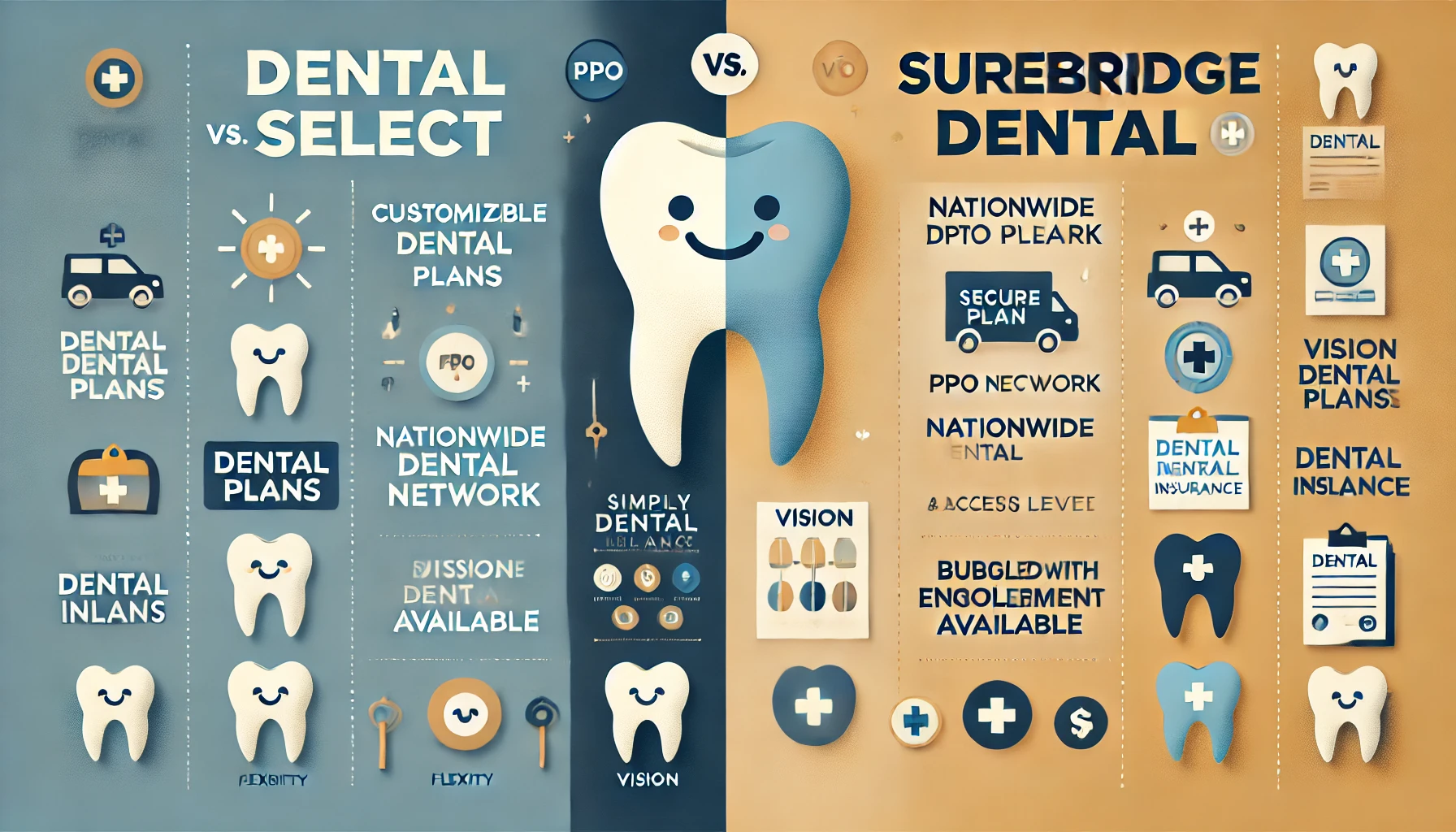 Side-by-side comparison checklist for Dental Select and SureBridge dental plan features