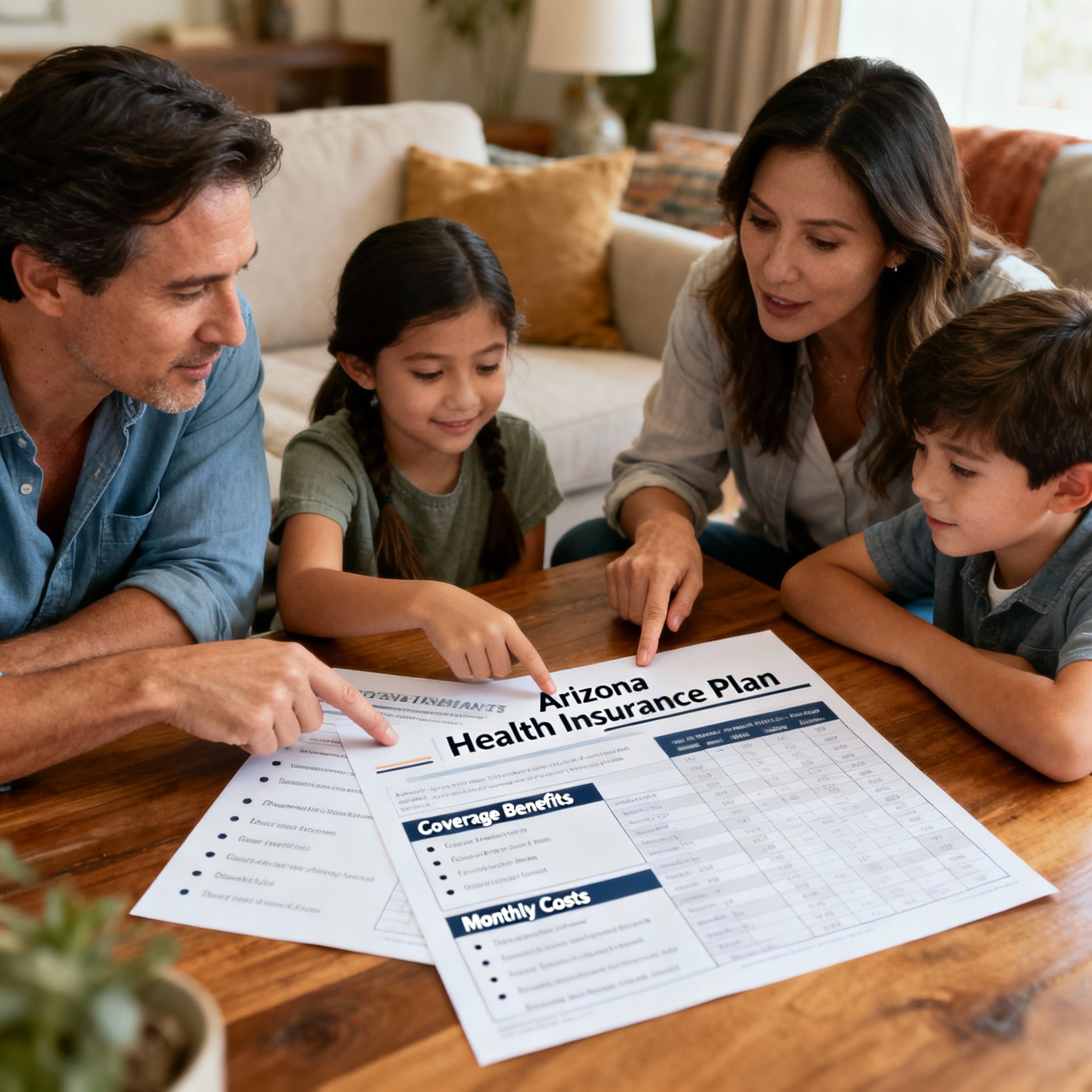 Arizona family reviewing individual health insurance plans with an independent agent