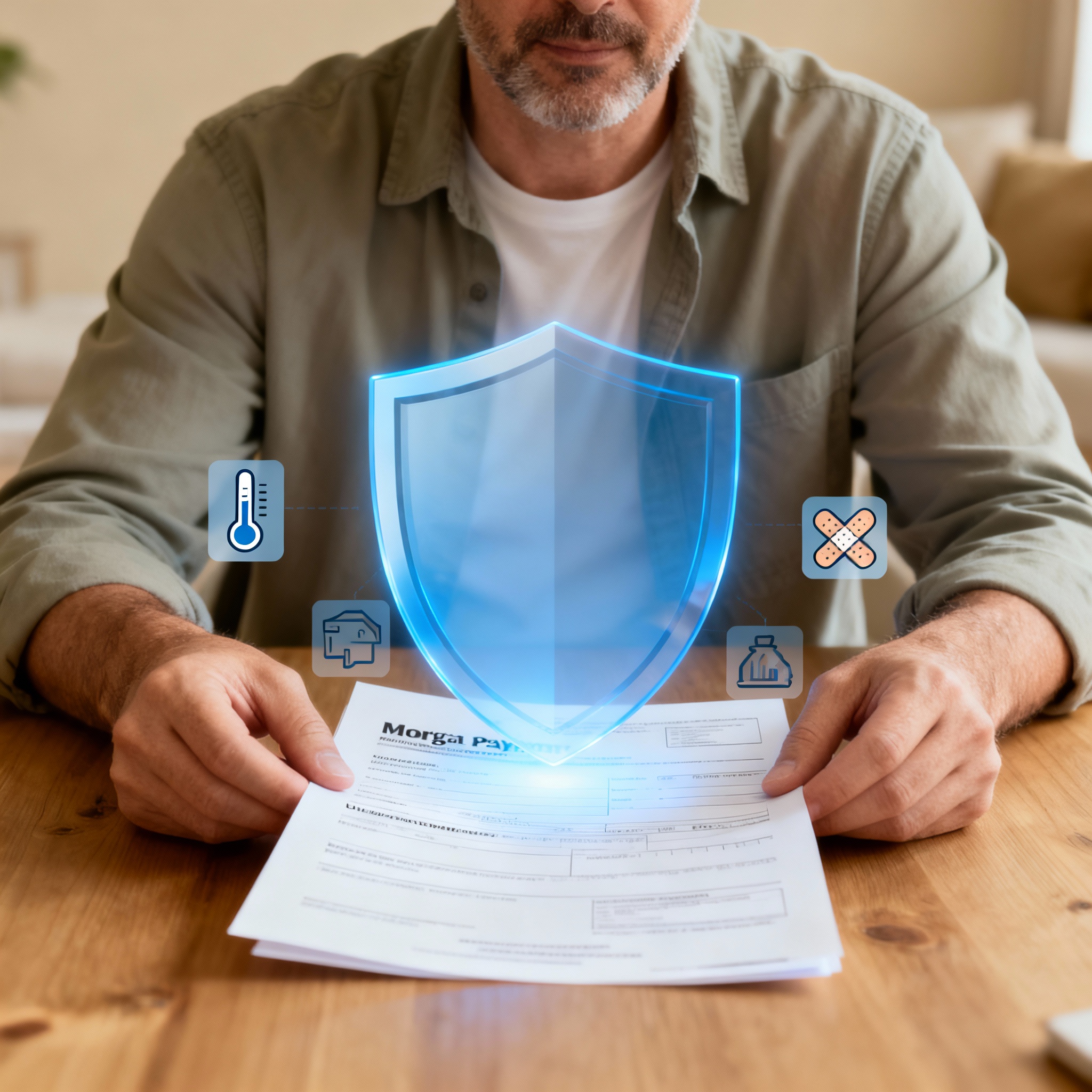 Homeowner reviewing mortgage payment protection insurance options with an independent agent