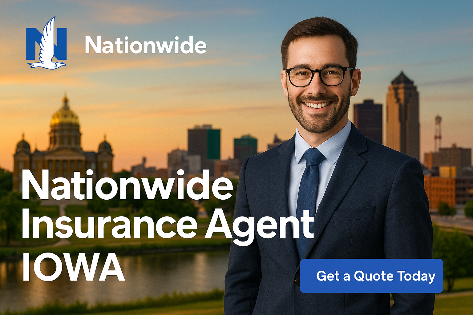Iowa neighborhood street with vehicles and homes, representing auto and homeowners insurance needs