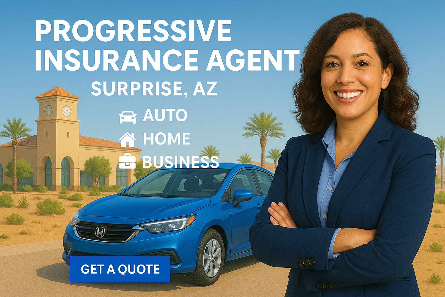 Surprise, Arizona streets with desert backdrop—local Progressive insurance quotes and independent agent help