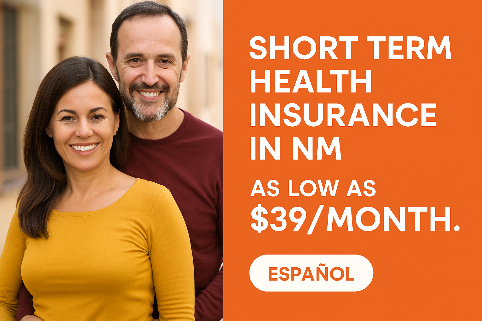 Short-term health insurance in New Mexico with desert highway and healthcare icons