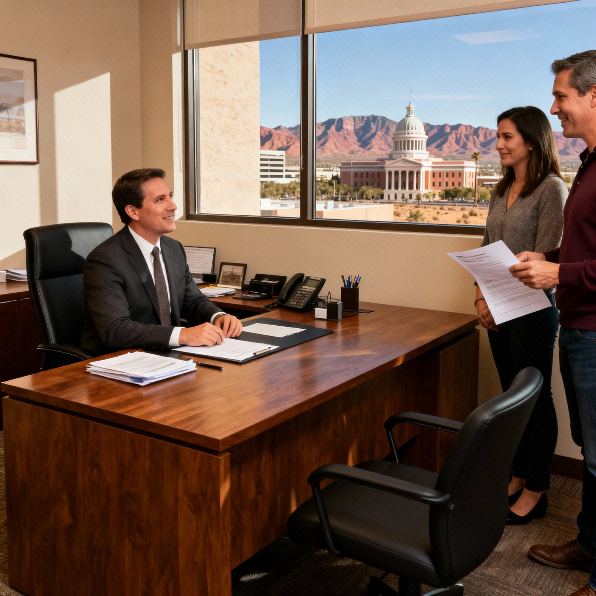 Arizona small business owner reviewing insurance options with an independent agent