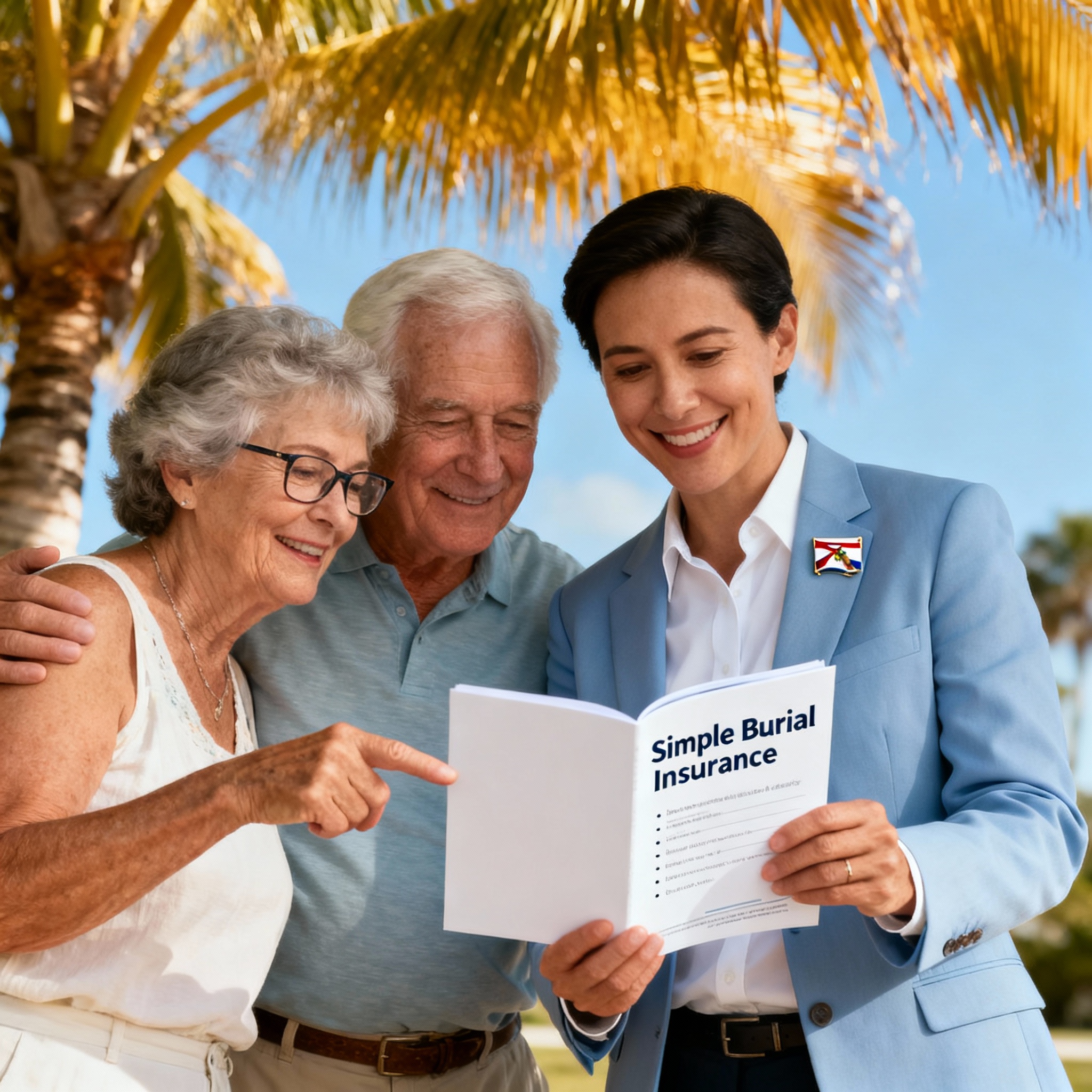 Florida couple reviewing affordable burial insurance options with an independent agent