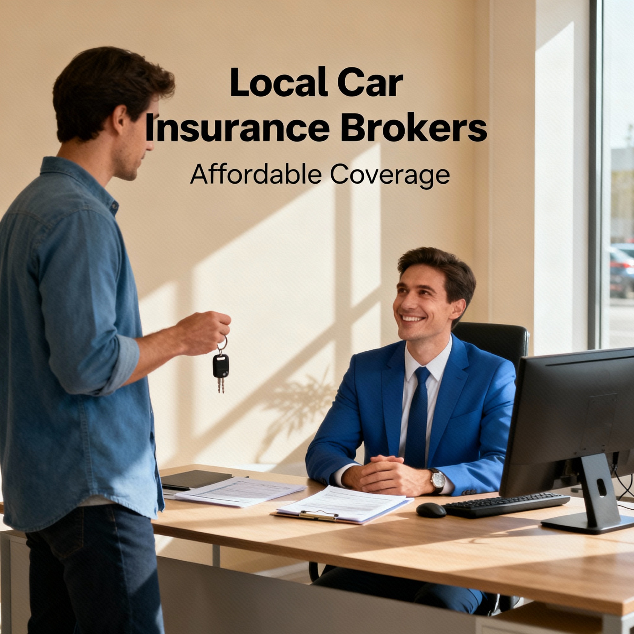 Local car insurance broker helping a driver compare cheap auto quotes