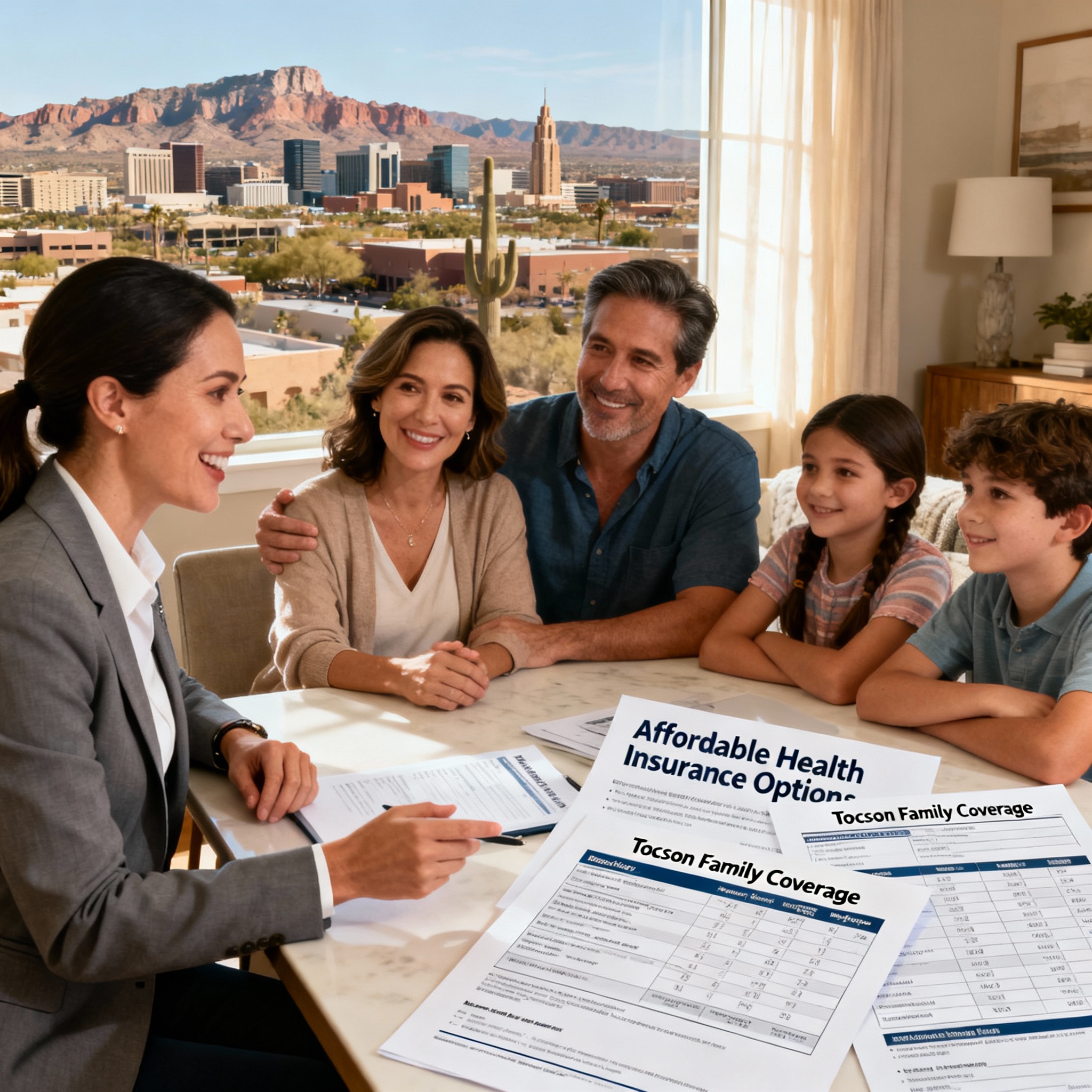 Tucson family comparing low-cost Marketplace, short-term, and private health plan options