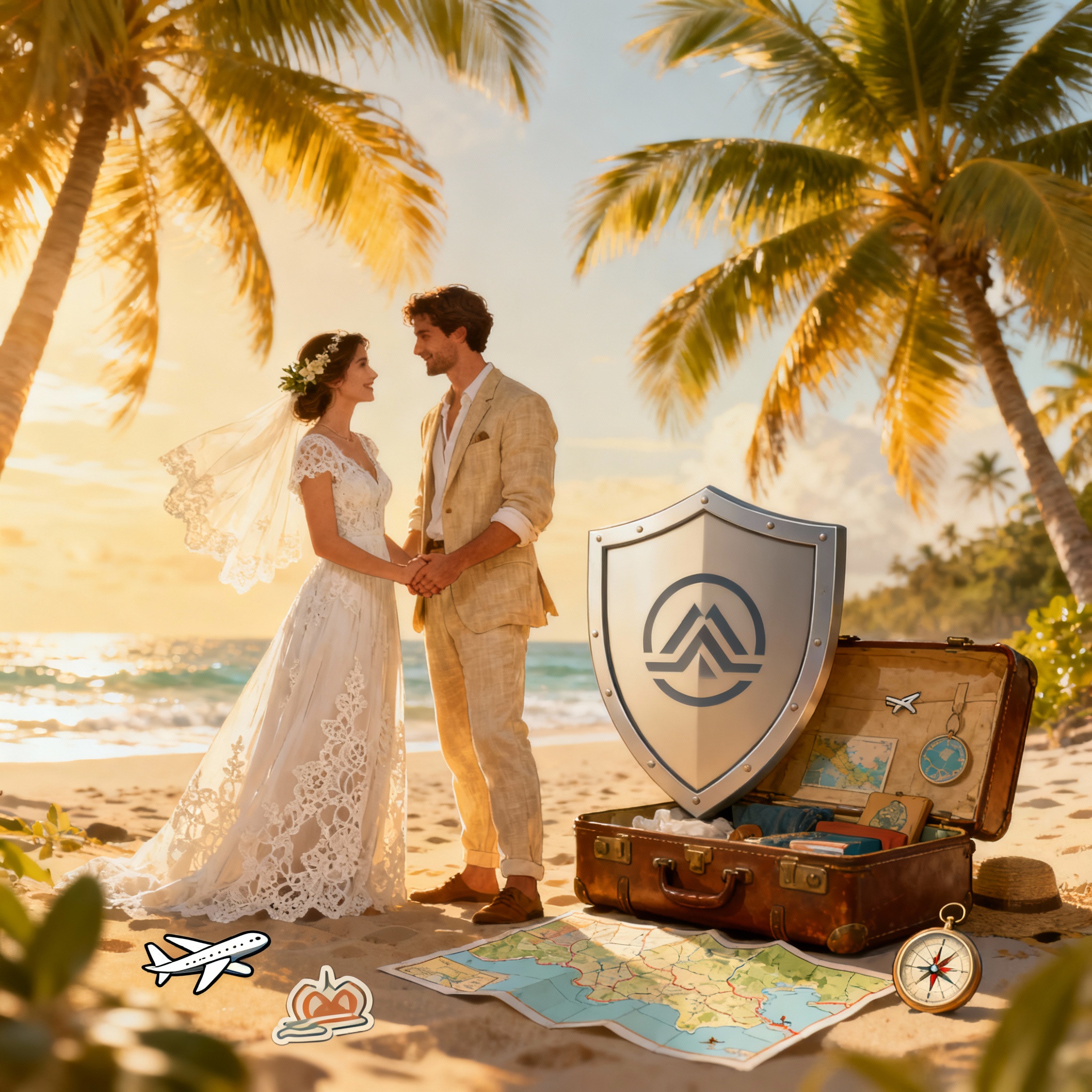 Couple at a tropical destination wedding ceremony on the beach