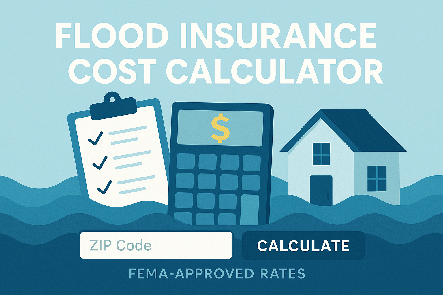 Flood insurance cost calculator page showing a home near water and flood risk planning