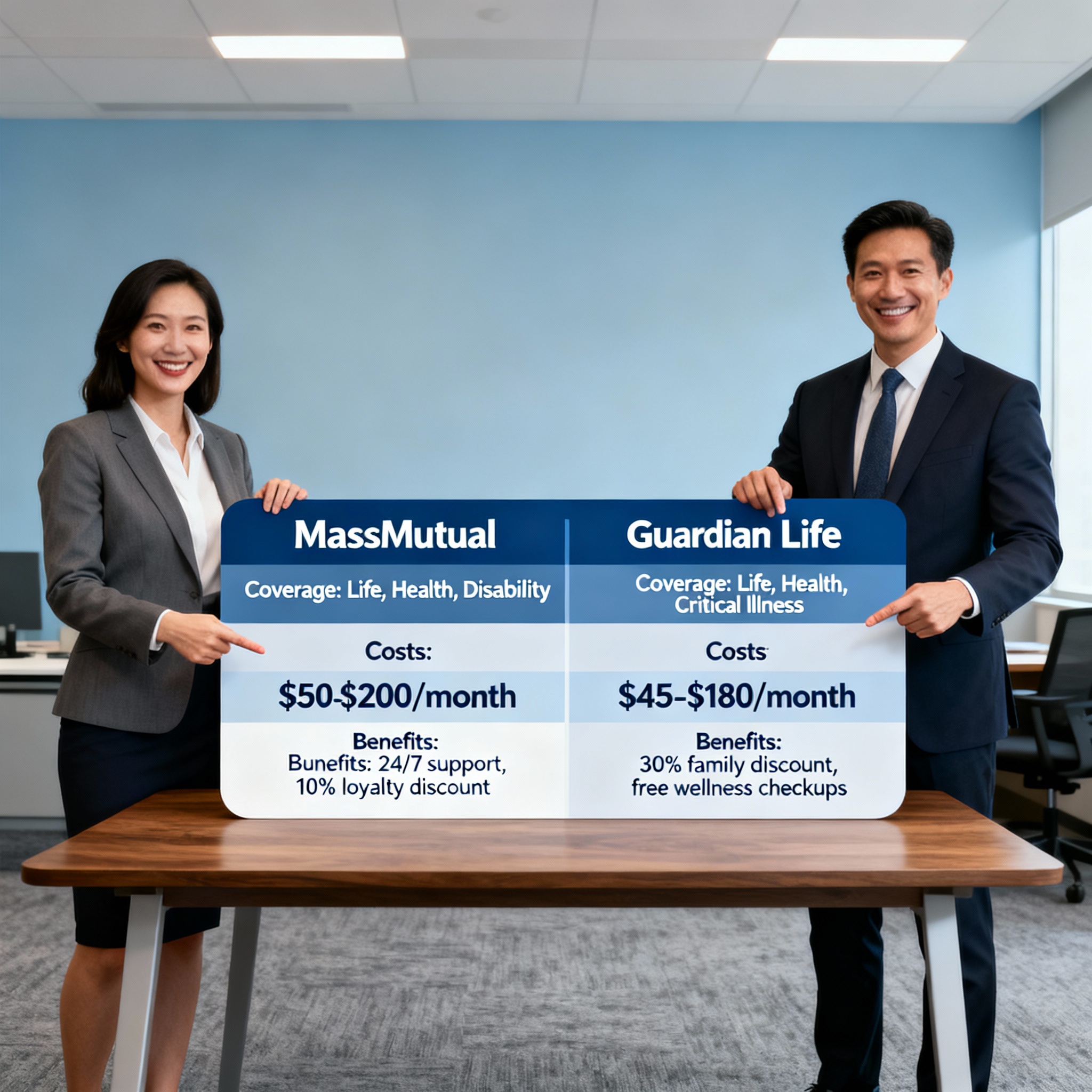 Independent agent comparing MassMutual and Guardian life insurance options side-by-side
