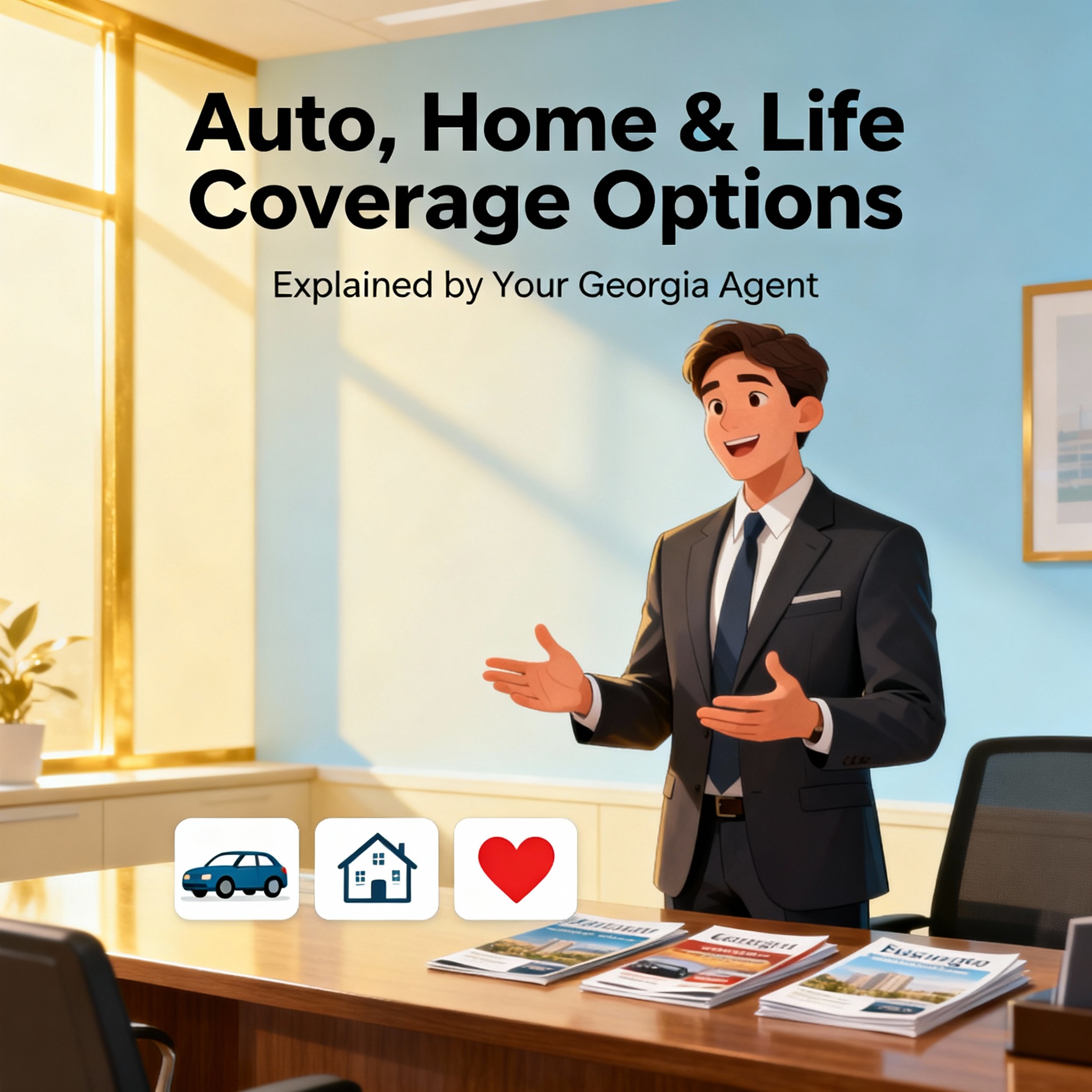 Georgia neighborhood street and small businesses representing auto, home, and business insurance needs