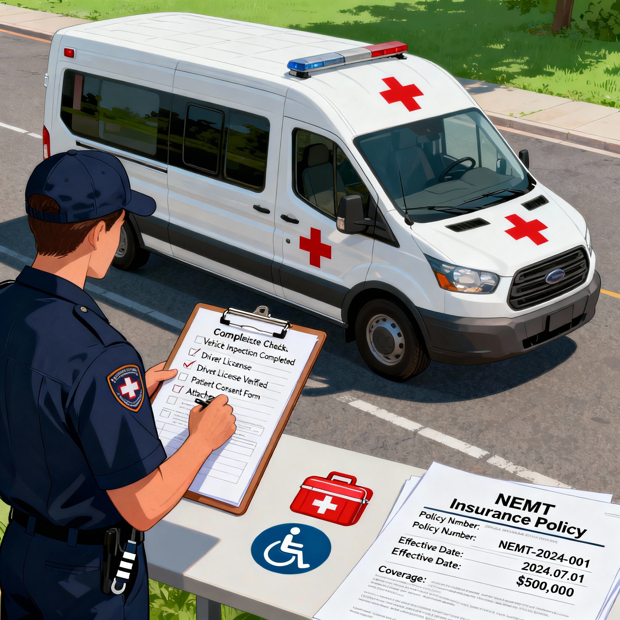 NEMT driver assisting a patient into a wheelchair-accessible van