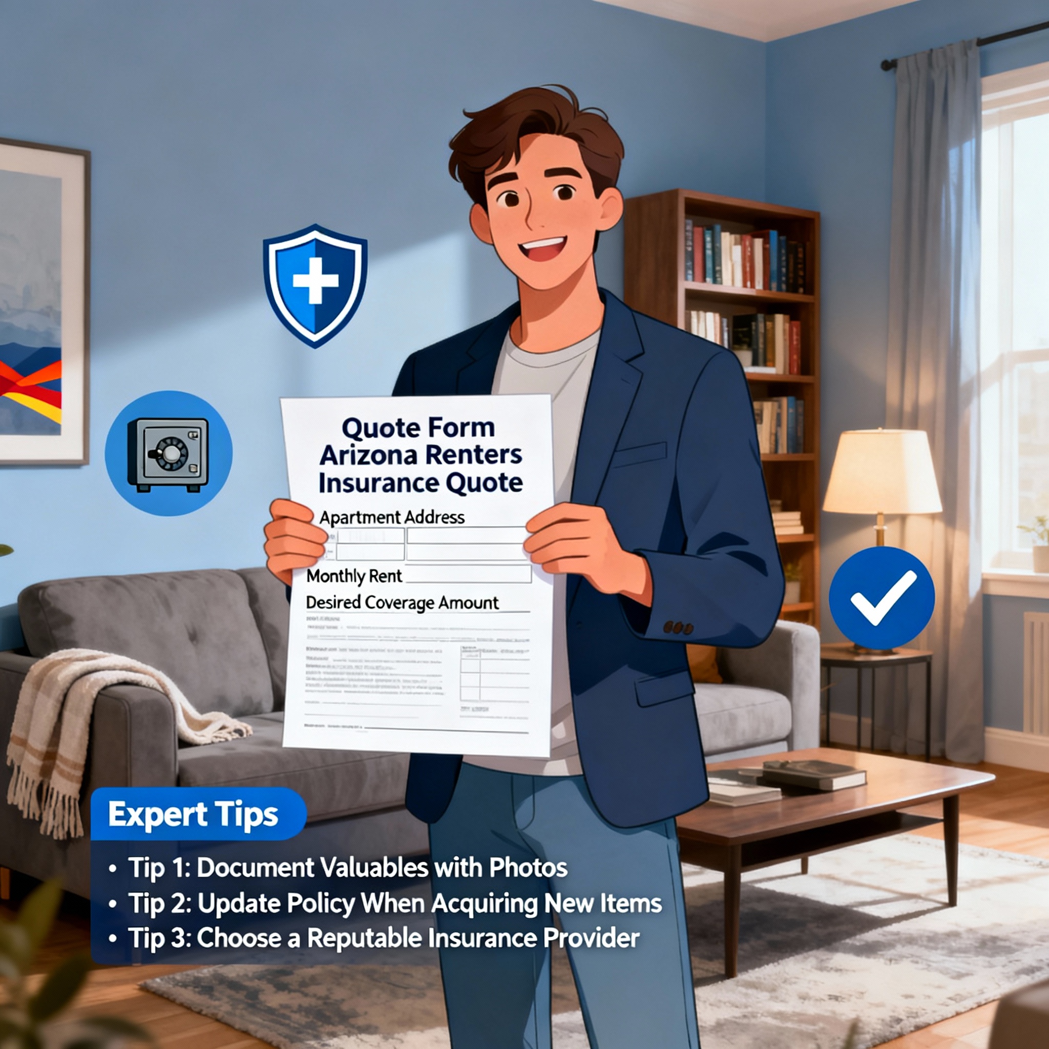 Arizona renter reviewing renters insurance options in a modern apartment