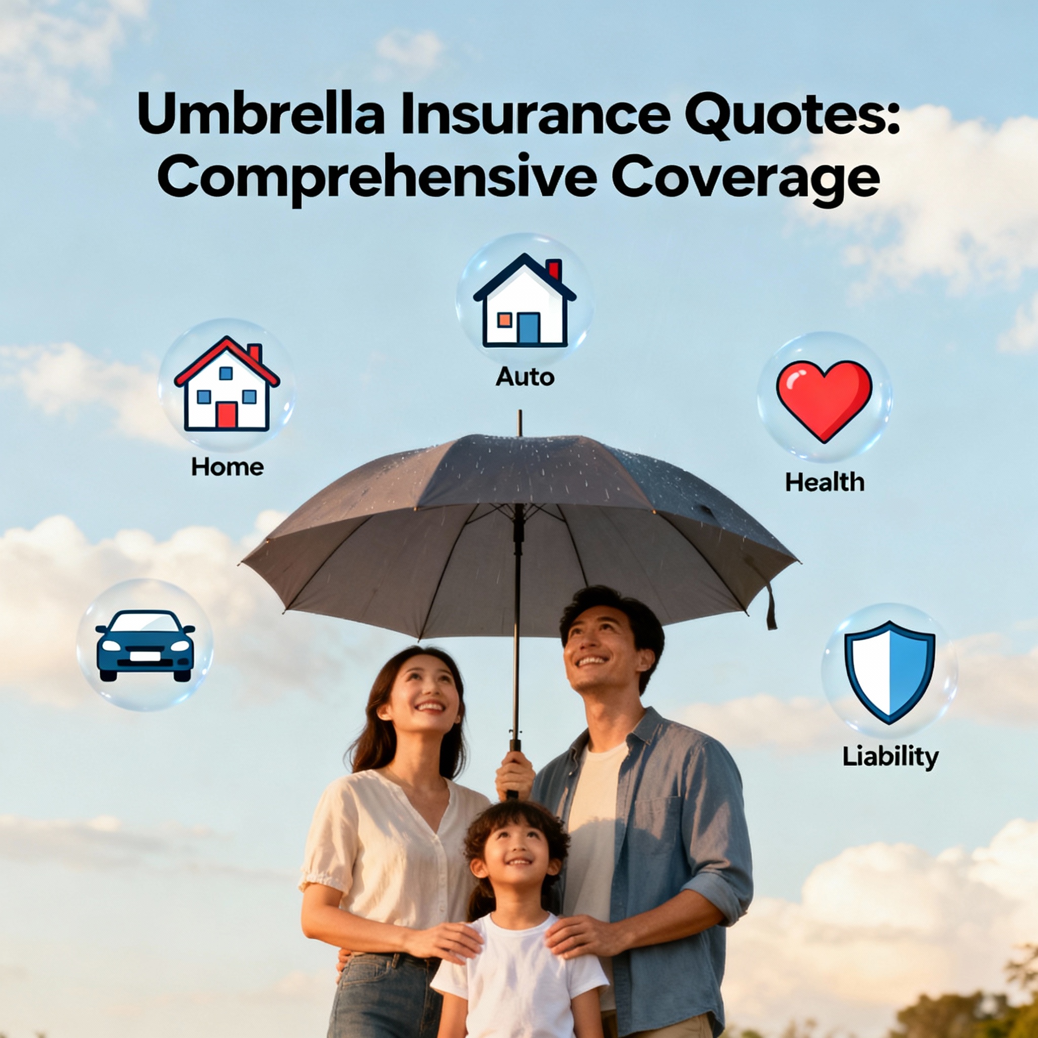 Umbrella insurance concept—family protected from liability risks