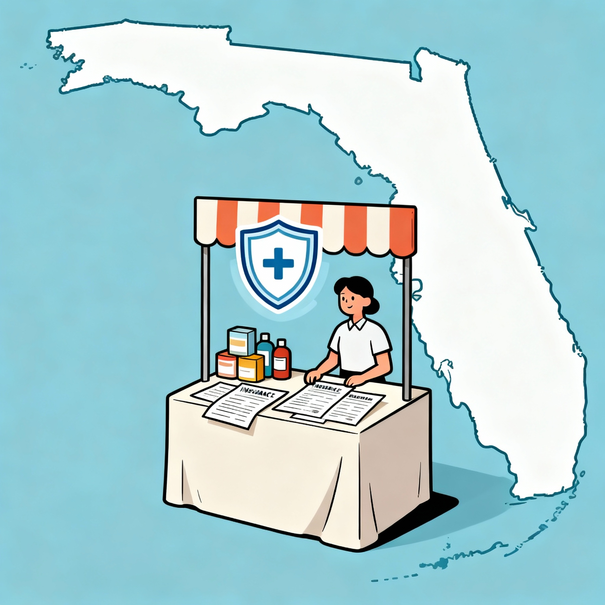 Outdoor Florida market with vendor booths and customers