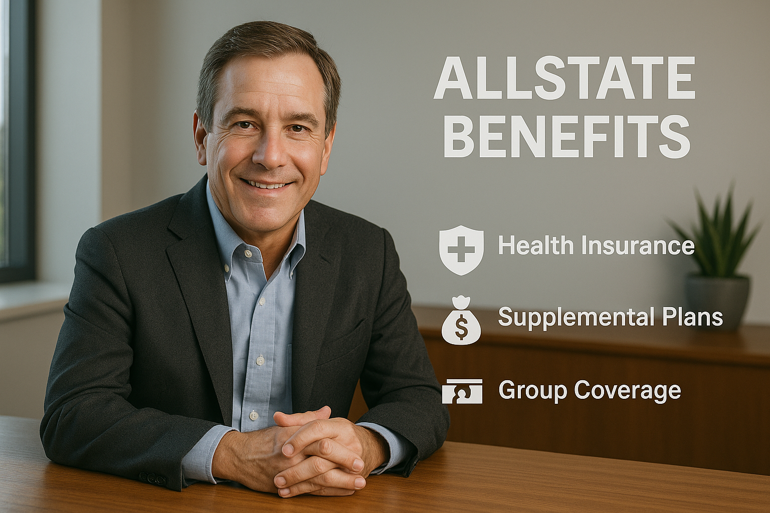 Allstate Benefits overview showing voluntary accident, critical illness, hospital indemnity, cancer, life, and disability options