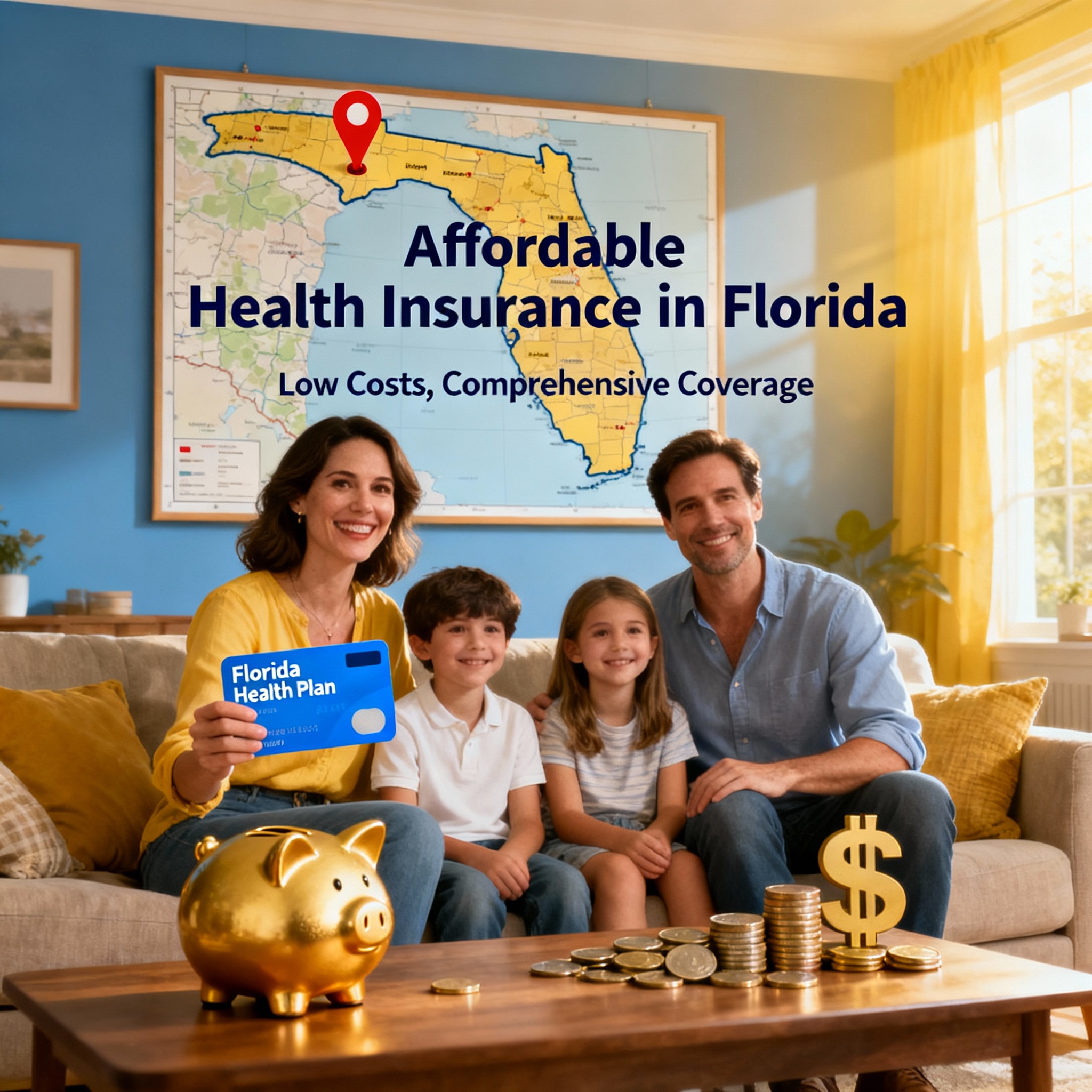 Florida family comparing low-cost Marketplace health insurance options on a laptop