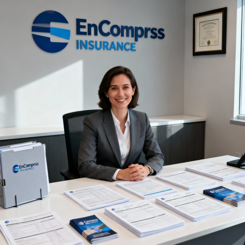 Insurance agent at a desk with policy documents