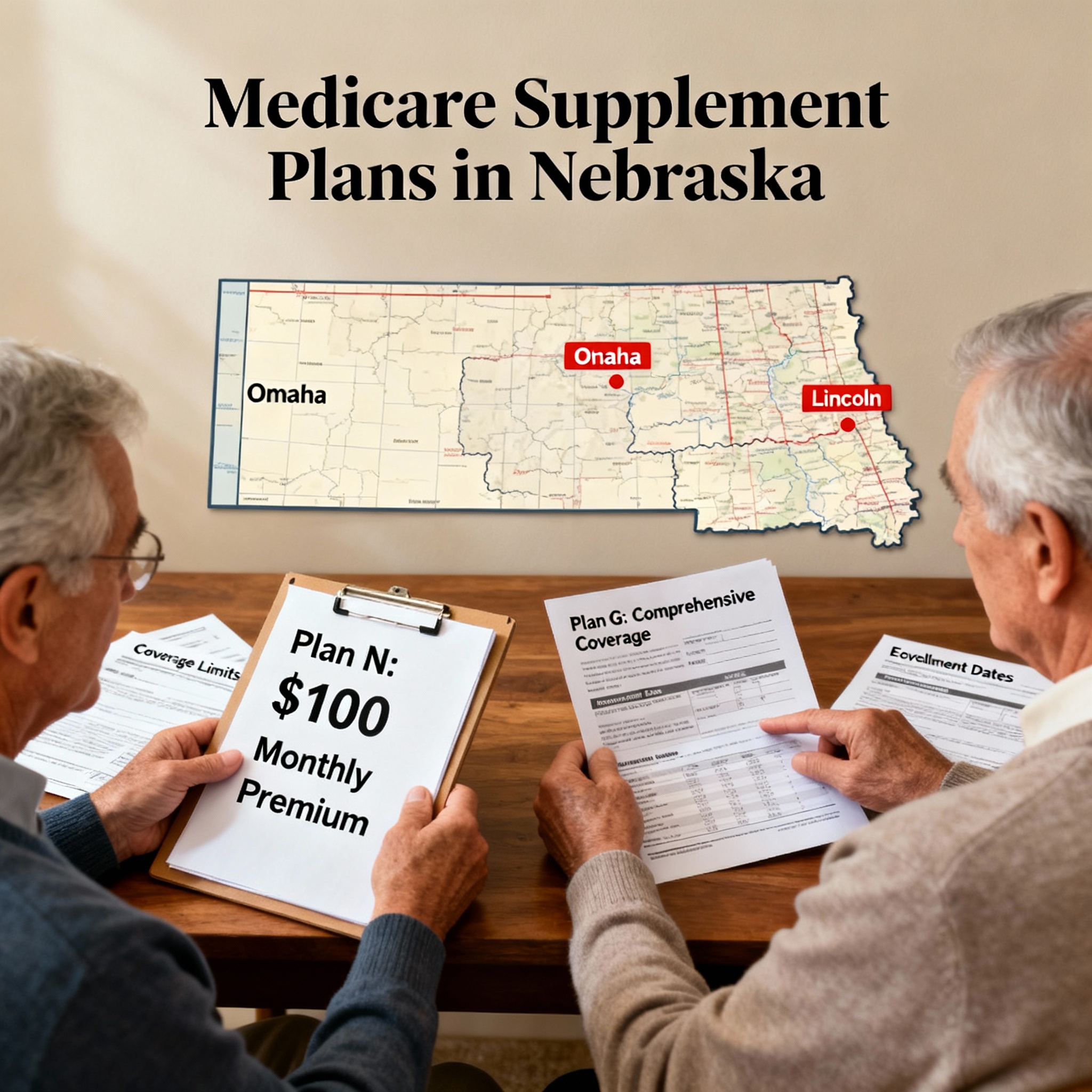 Nebraska seniors reviewing 2026 Medicare Supplement plan options with an advisor