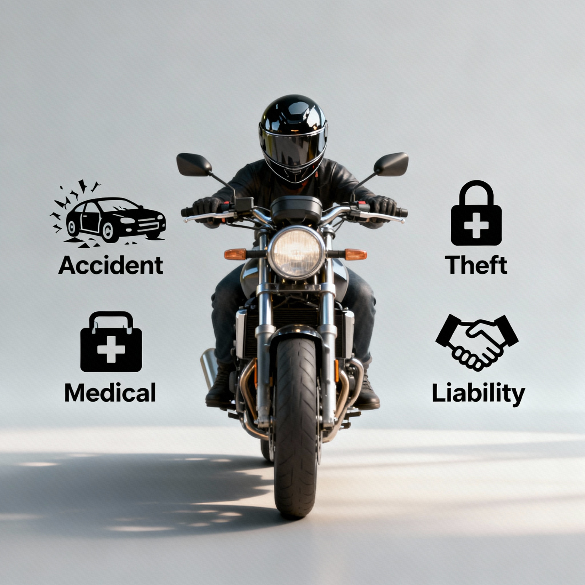 Rider putting on a helmet beside a touring motorcycle at sunrise before a highway trip