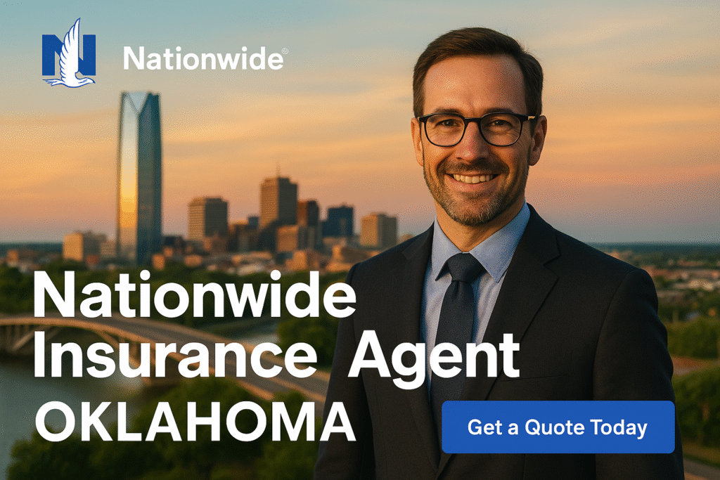 Oklahoma homeowner reviewing Nationwide auto and home insurance options with an agent