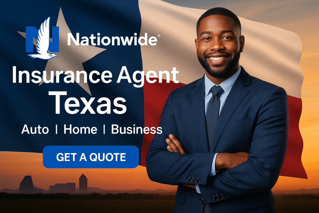 Independent agent comparing Nationwide auto and home insurance for a Texas family