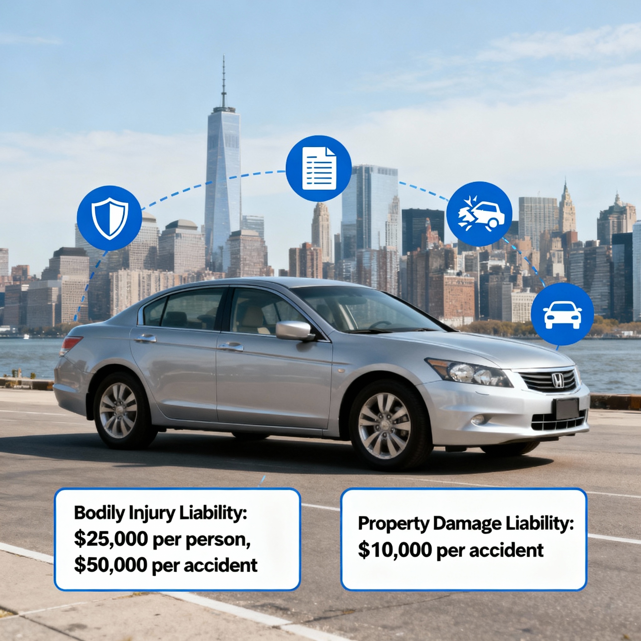 New York driver reviewing car insurance options with an independent agent overlooking the city skyline