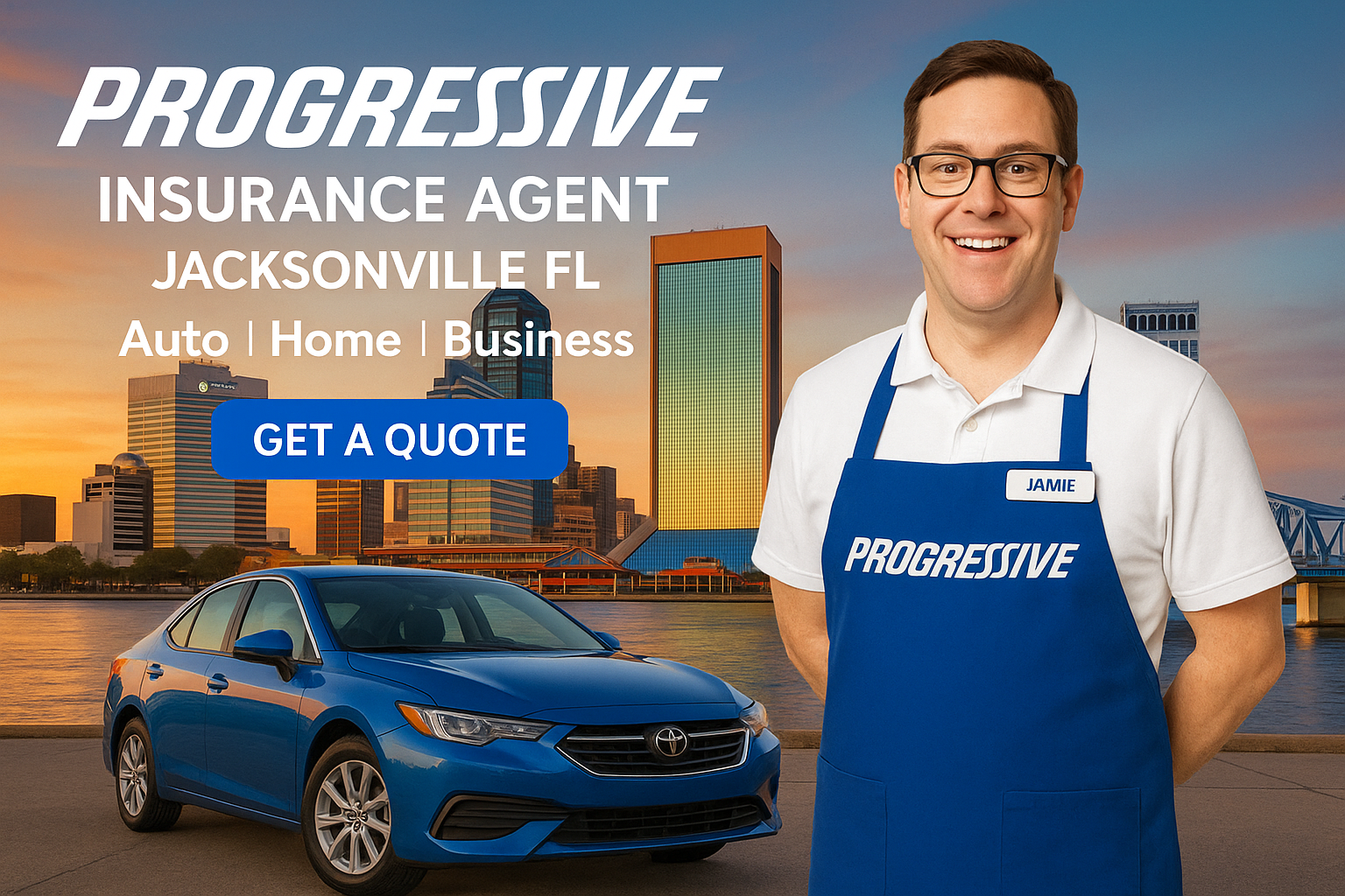 Progressive insurance agent in Jacksonville Florida helping compare auto, home, renters, motorcycle, boat, RV, and business coverage