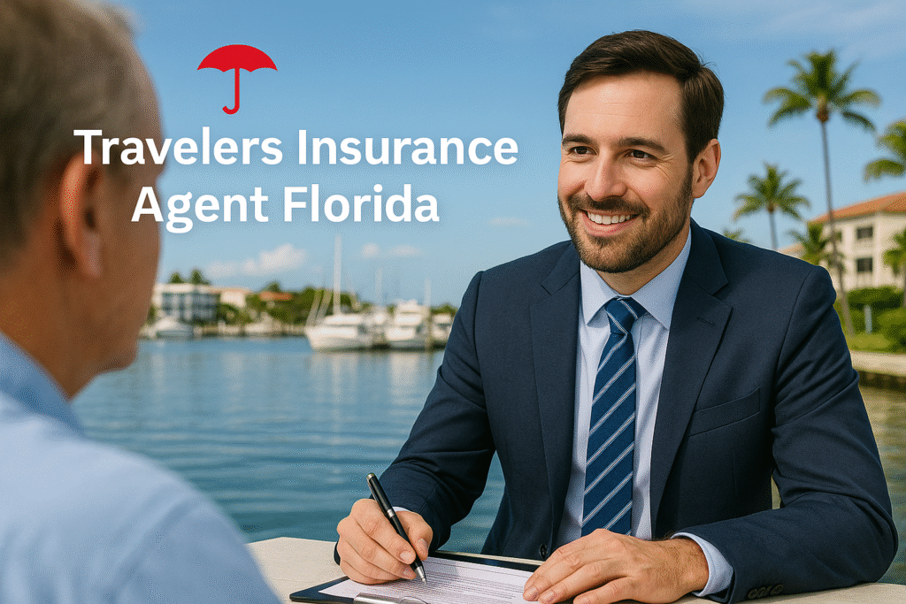 Florida family reviewing Travelers auto and home insurance options with an agent