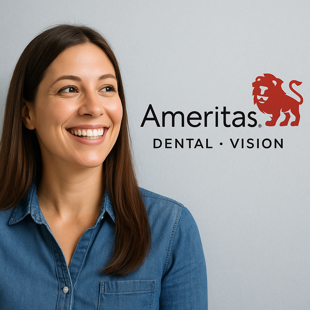 Dental and vision benefits icons with family smiling