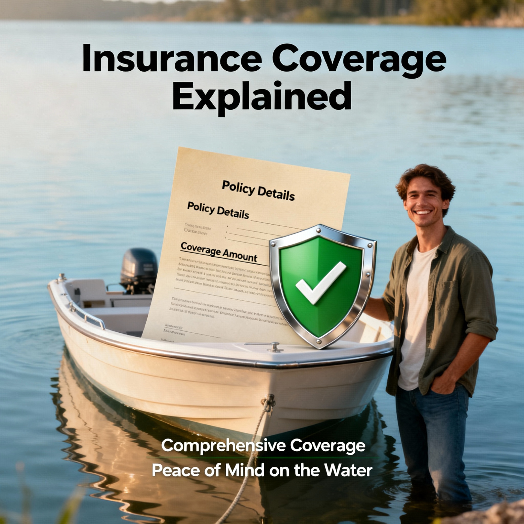 Family launching a bowrider at a sunny marina while reviewing boat insurance with an agent