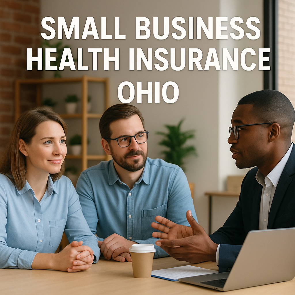 Ohio small business owner reviewing group health insurance options with an independent broker