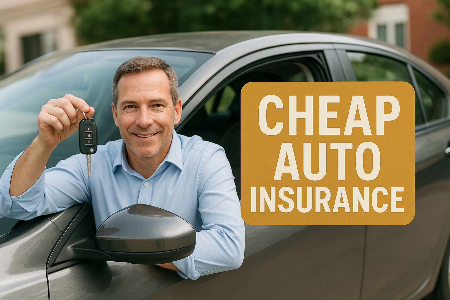 Couple reviewing car insurance quotes on a phone next to their vehicle