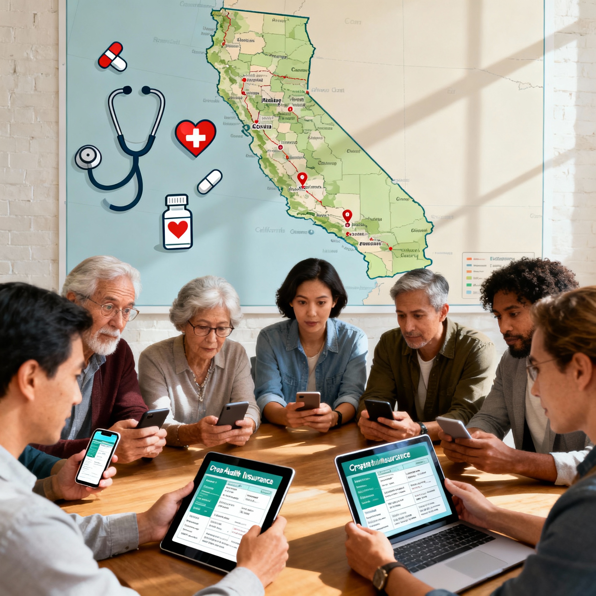 Family reviewing low-cost health plan options on a laptop