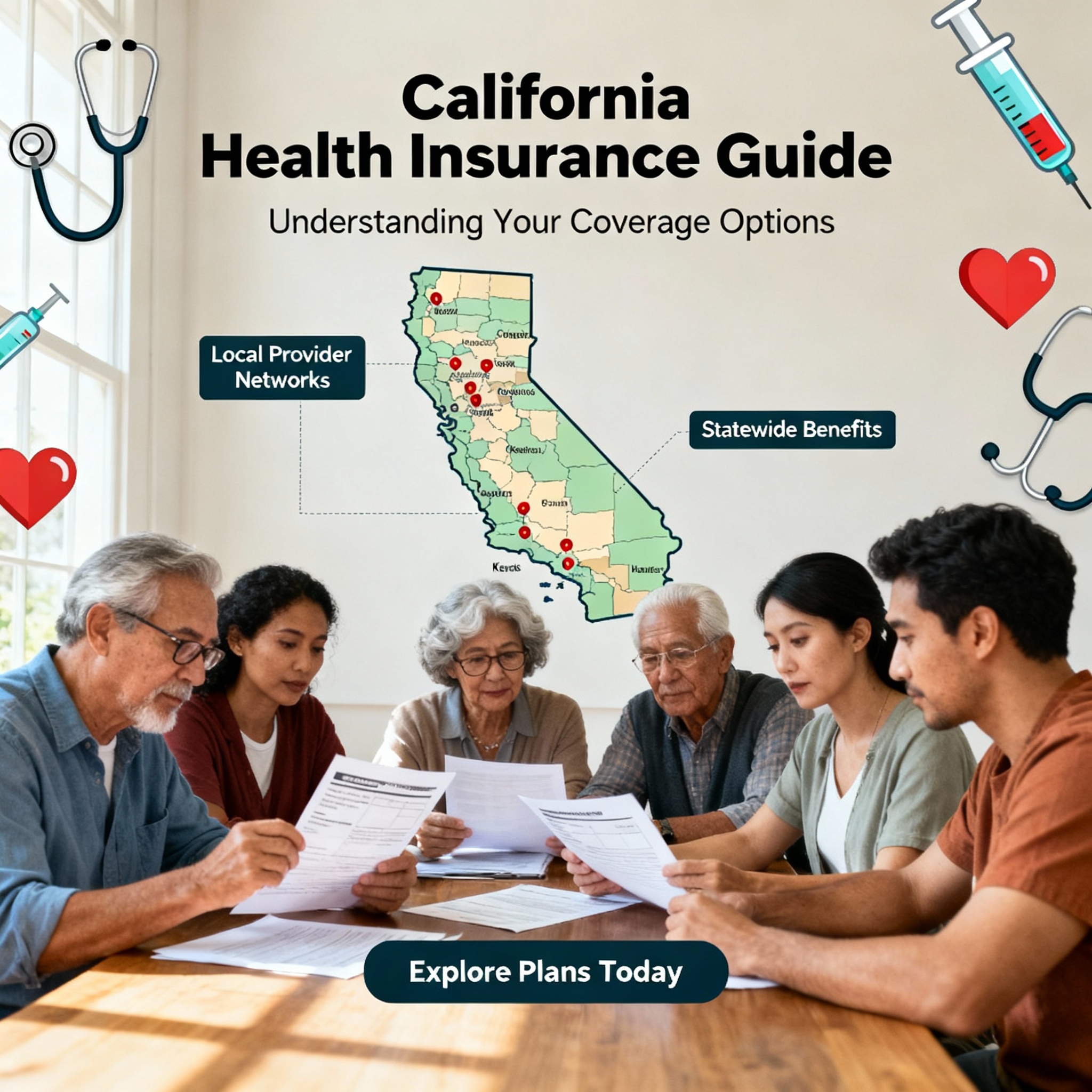 California residents comparing 2026 ACA Marketplace, off-exchange, Medicare and small-group health plans on a laptop