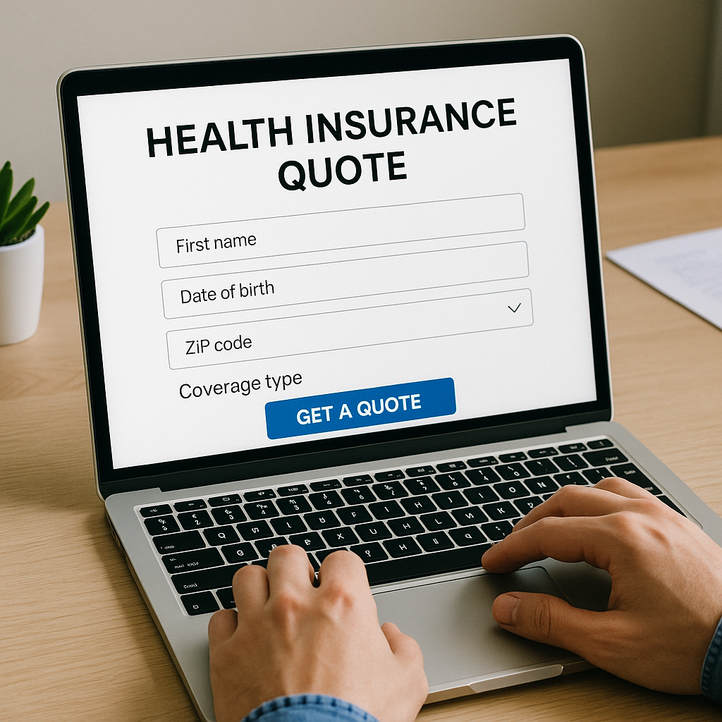Family reviewing health insurance quotes on a laptop