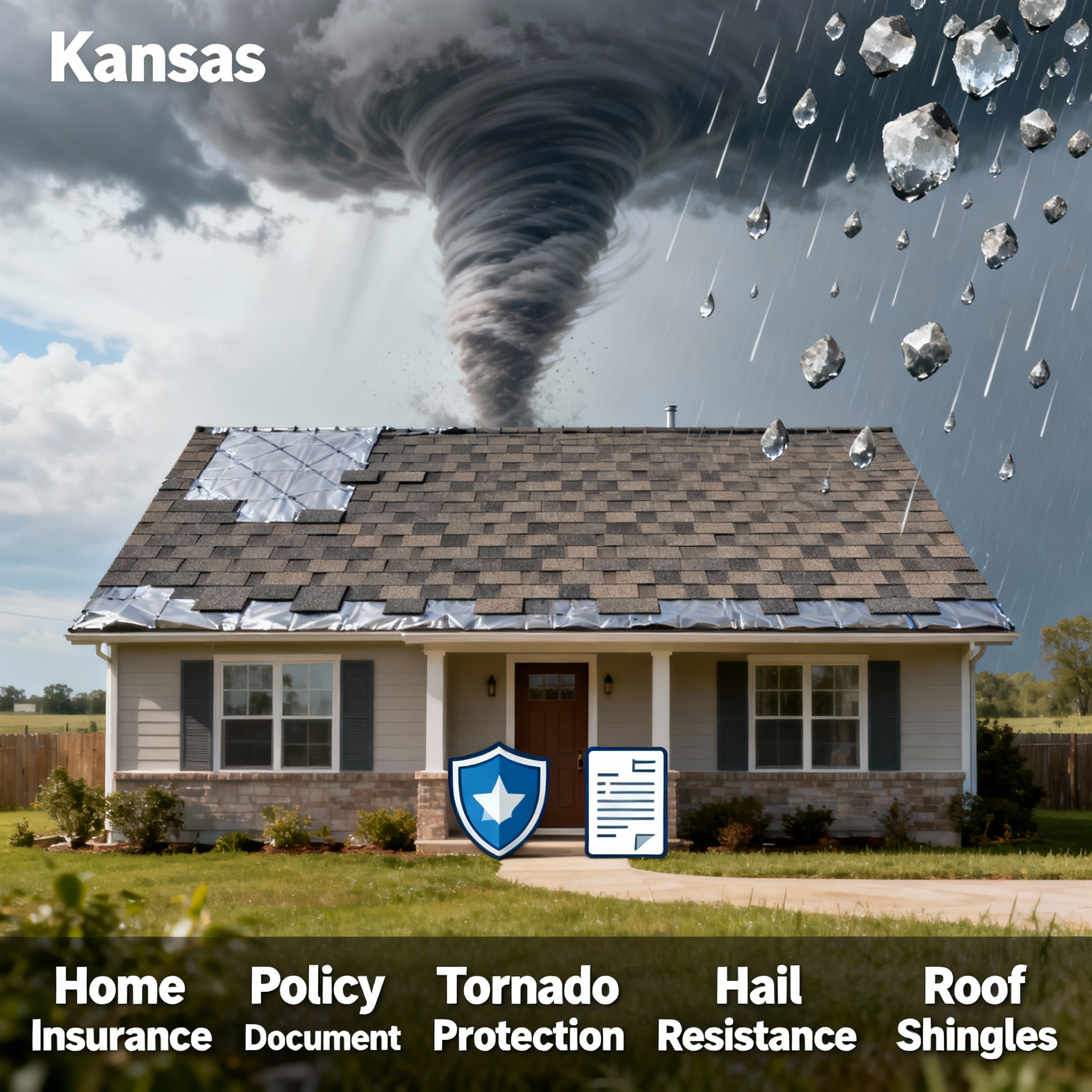 Kansas neighborhood of single-family homes with a local insurance agent reviewing a homeowners policy
