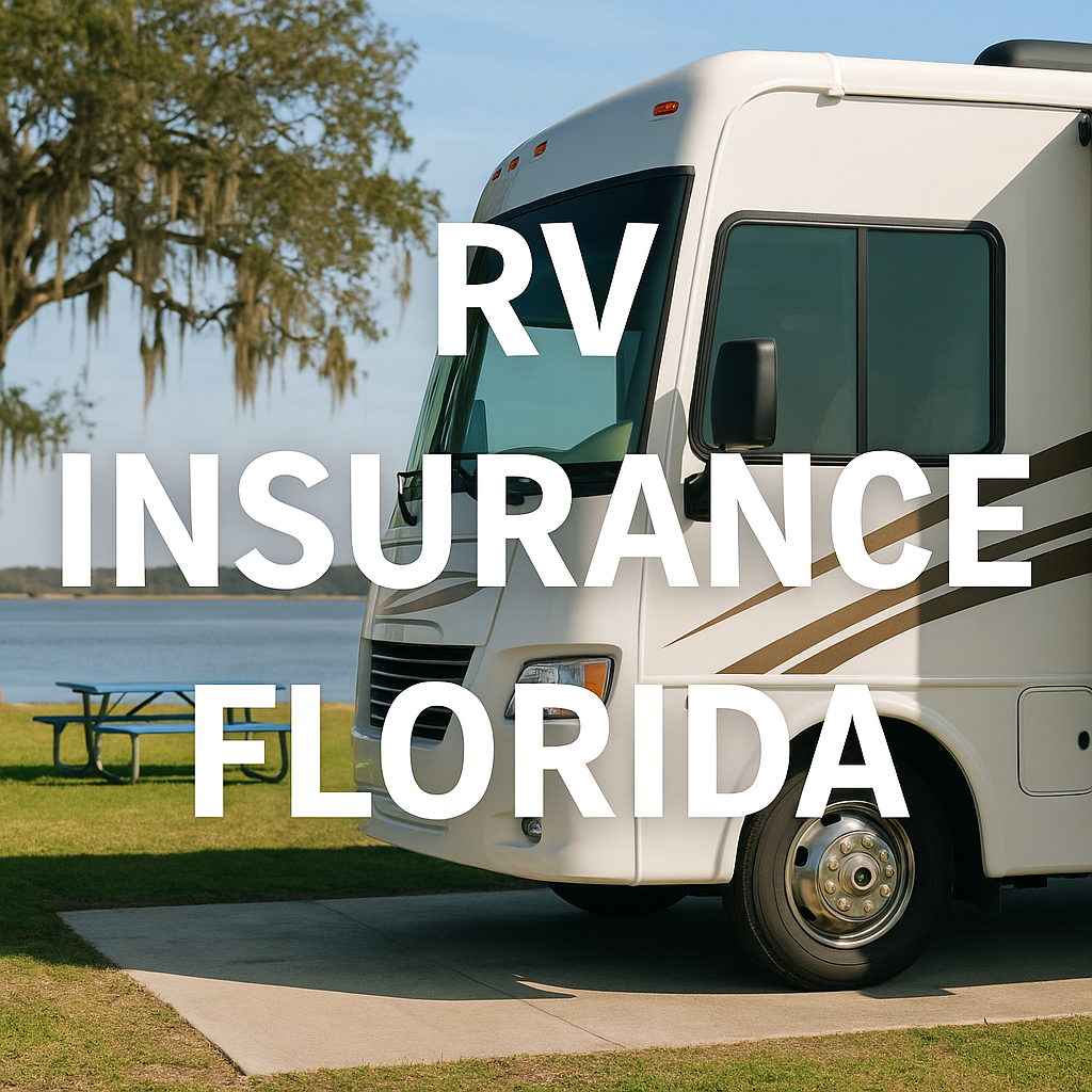 Florida RV cruising along palm-lined coastal highway while an independent agent compares coverage