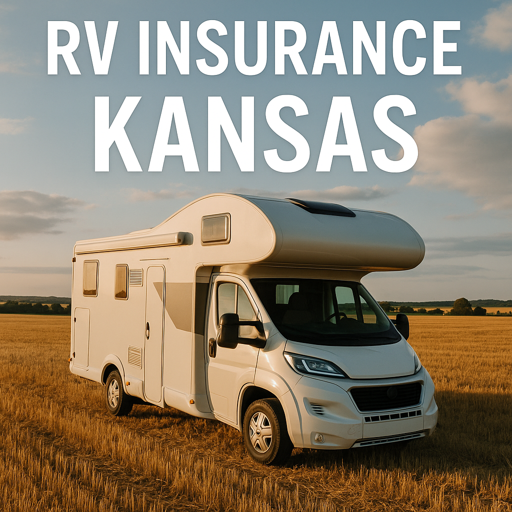 RV traveling across Kansas prairie while an independent agent compares RV coverage