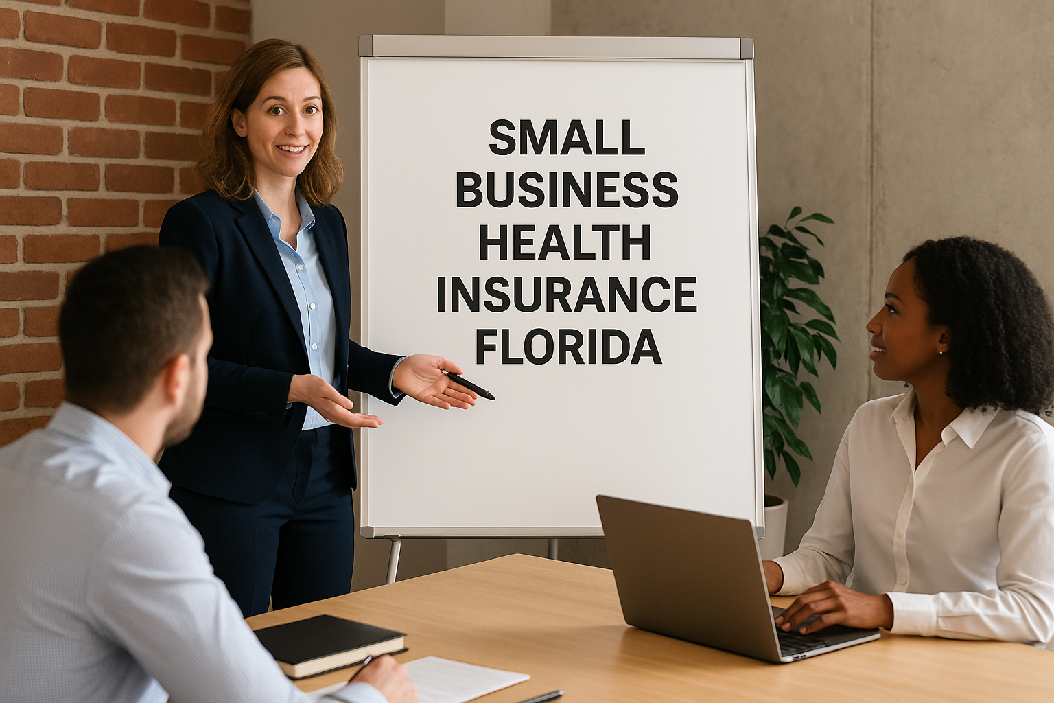Florida small business owner reviewing group health insurance options with an independent broker