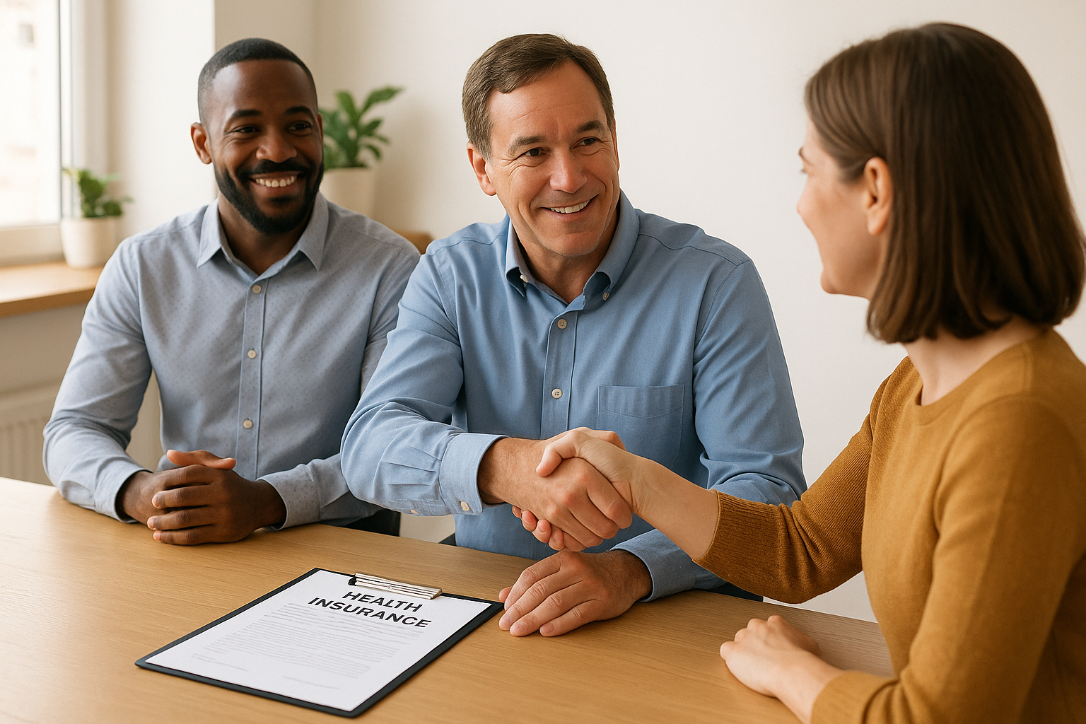 Georgia small business owner reviewing group health insurance options with an independent broker