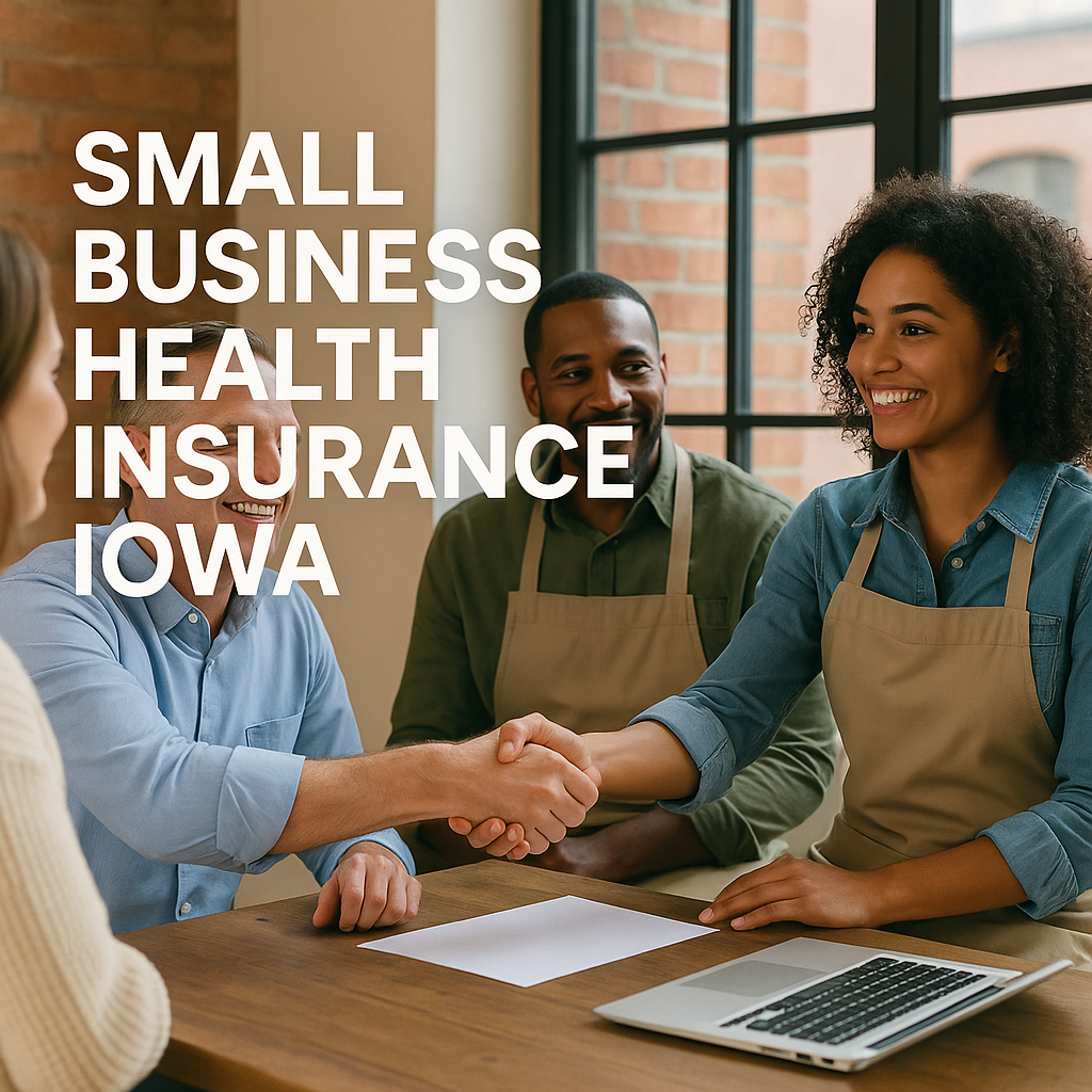 Iowa small business owner reviewing group health insurance options with an independent broker