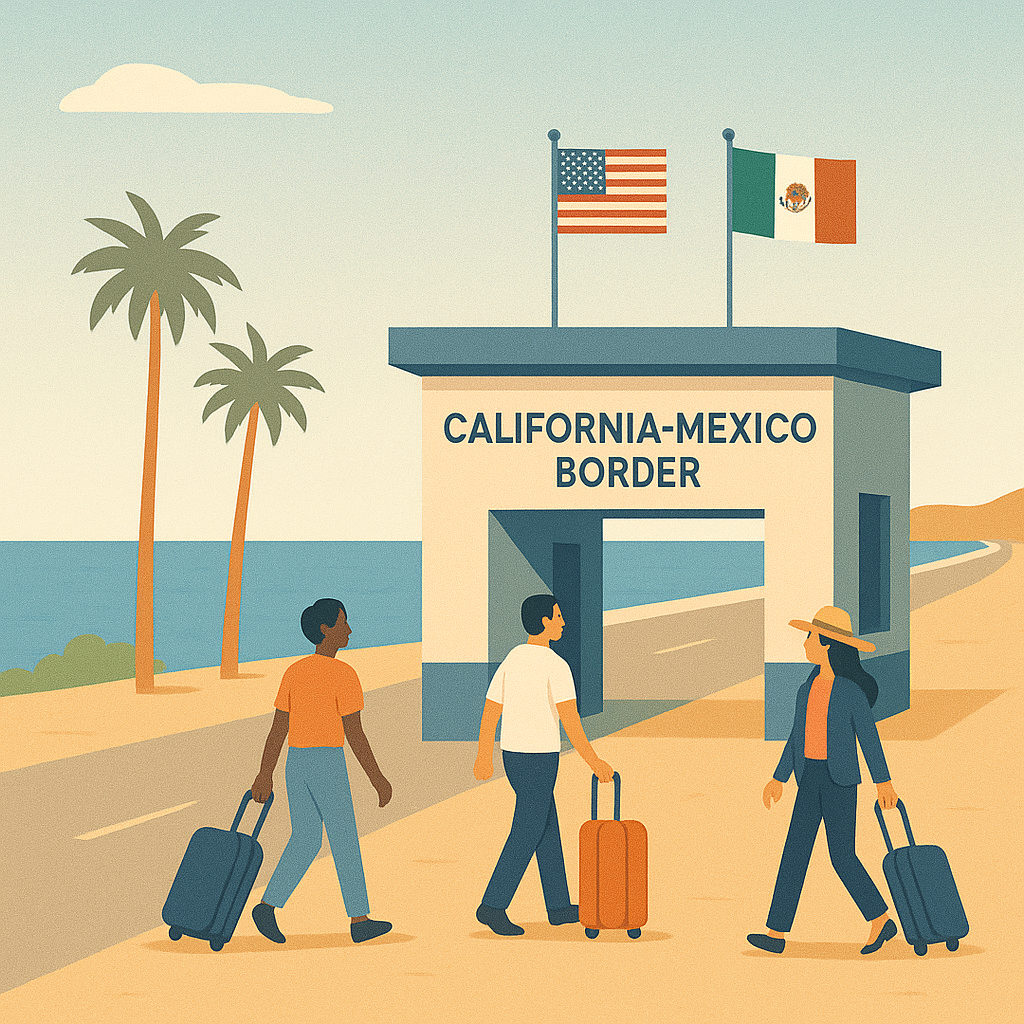 Traffic at a California–Mexico border crossing heading toward Tijuana