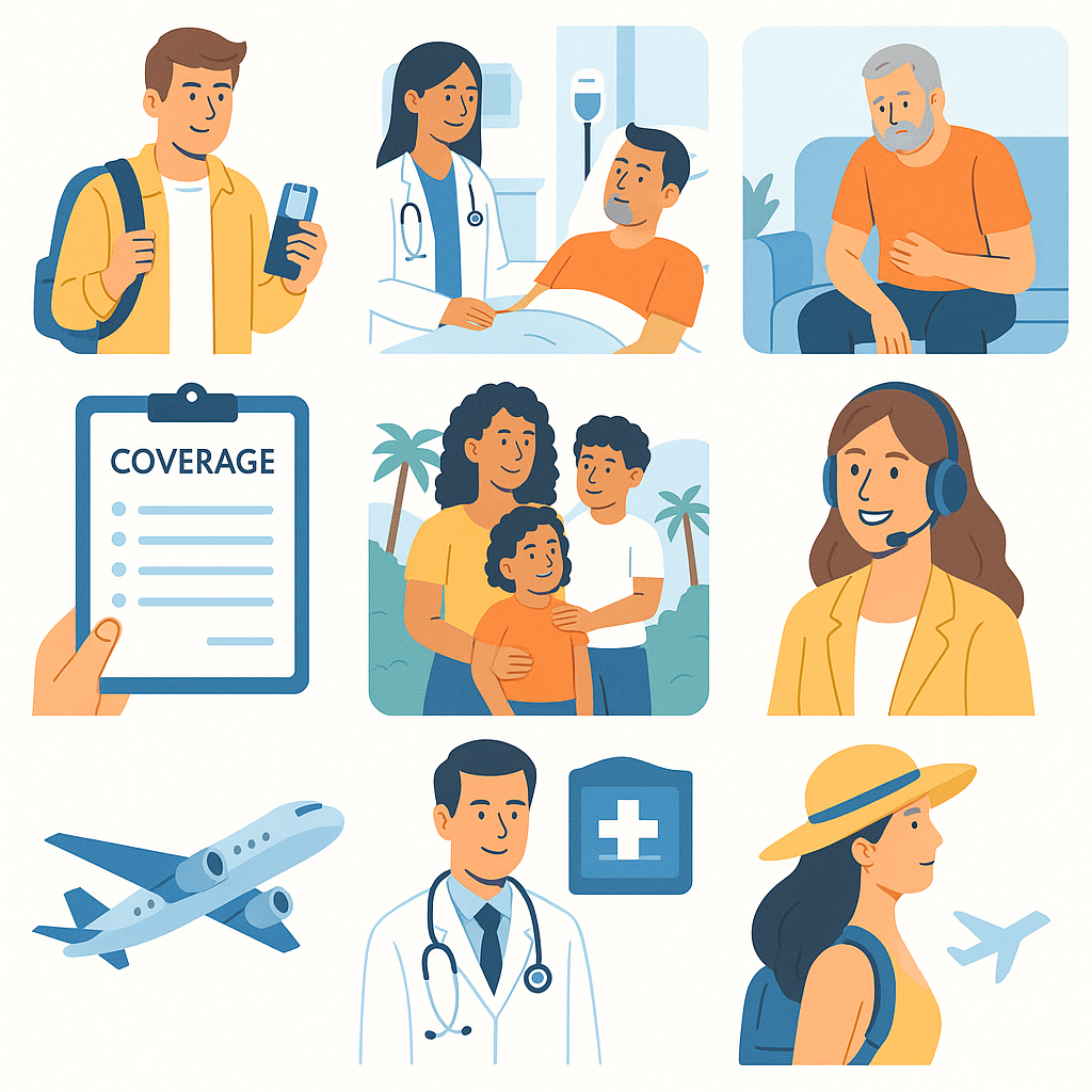 Traveler using a checklist to choose the right travel medical insurance before an international trip