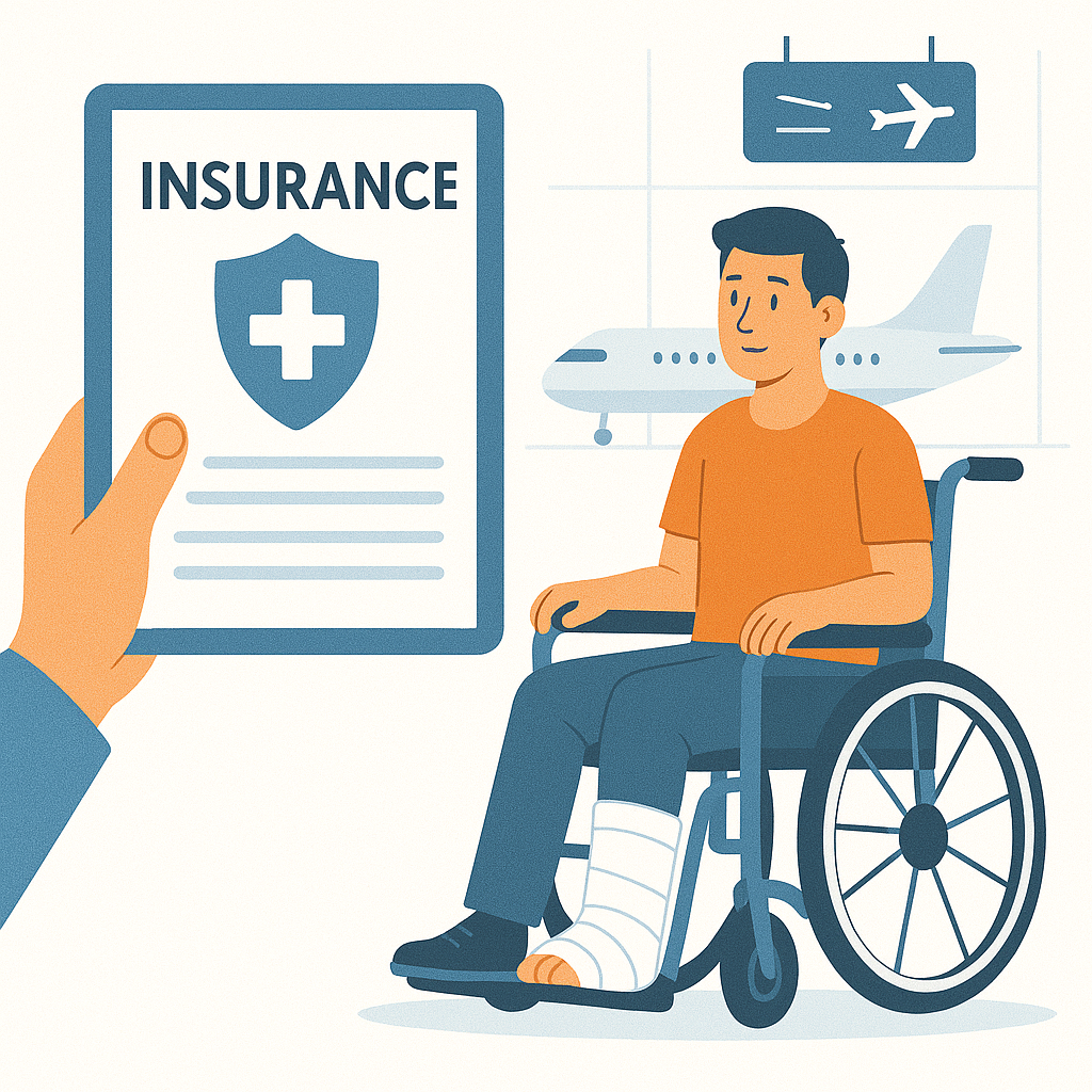 Traveler reviewing travel insurance pre-existing condition details with an independent agent