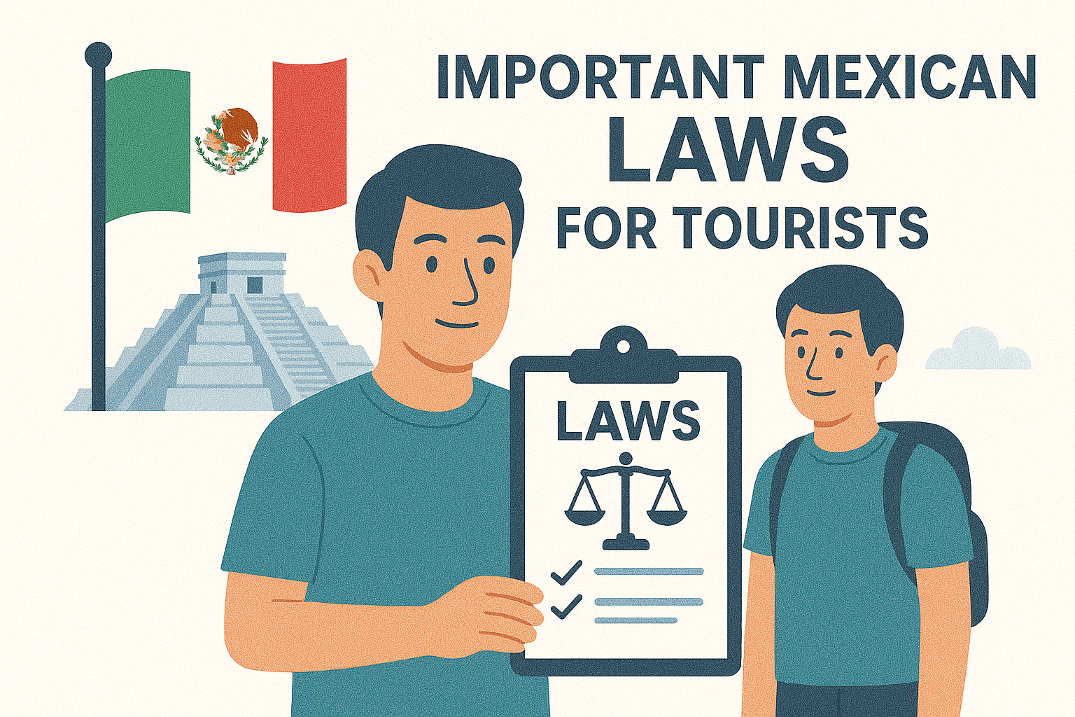 Tourist driver at a Mexican checkpoint reviewing documents and local laws.