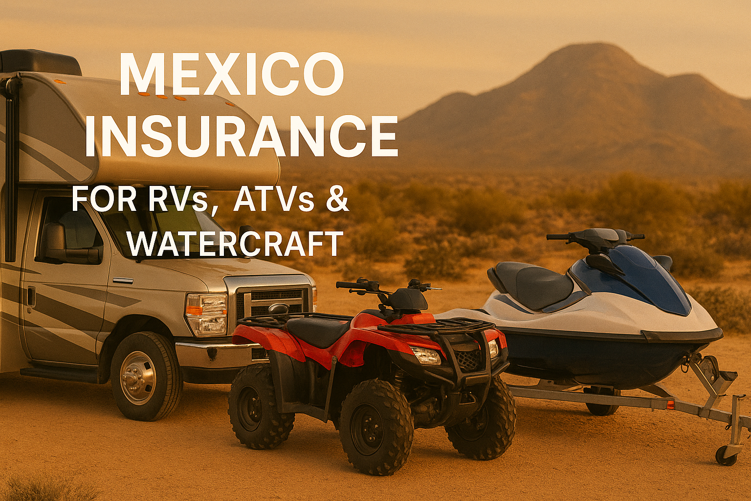Family traveling toward Mexico with RV, ATV, and small boat prepared with proper insurance