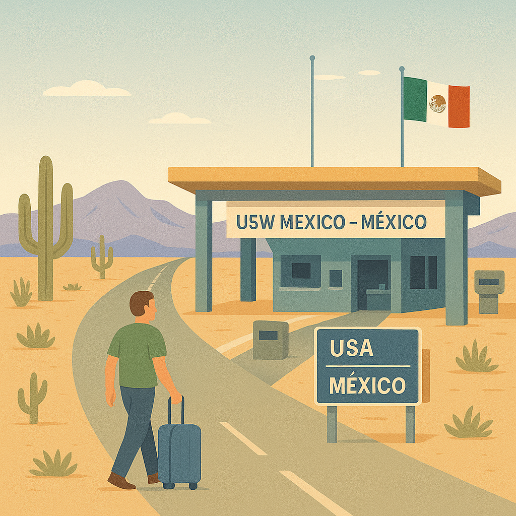 Vehicles approaching a New Mexico–Mexico land border crossing