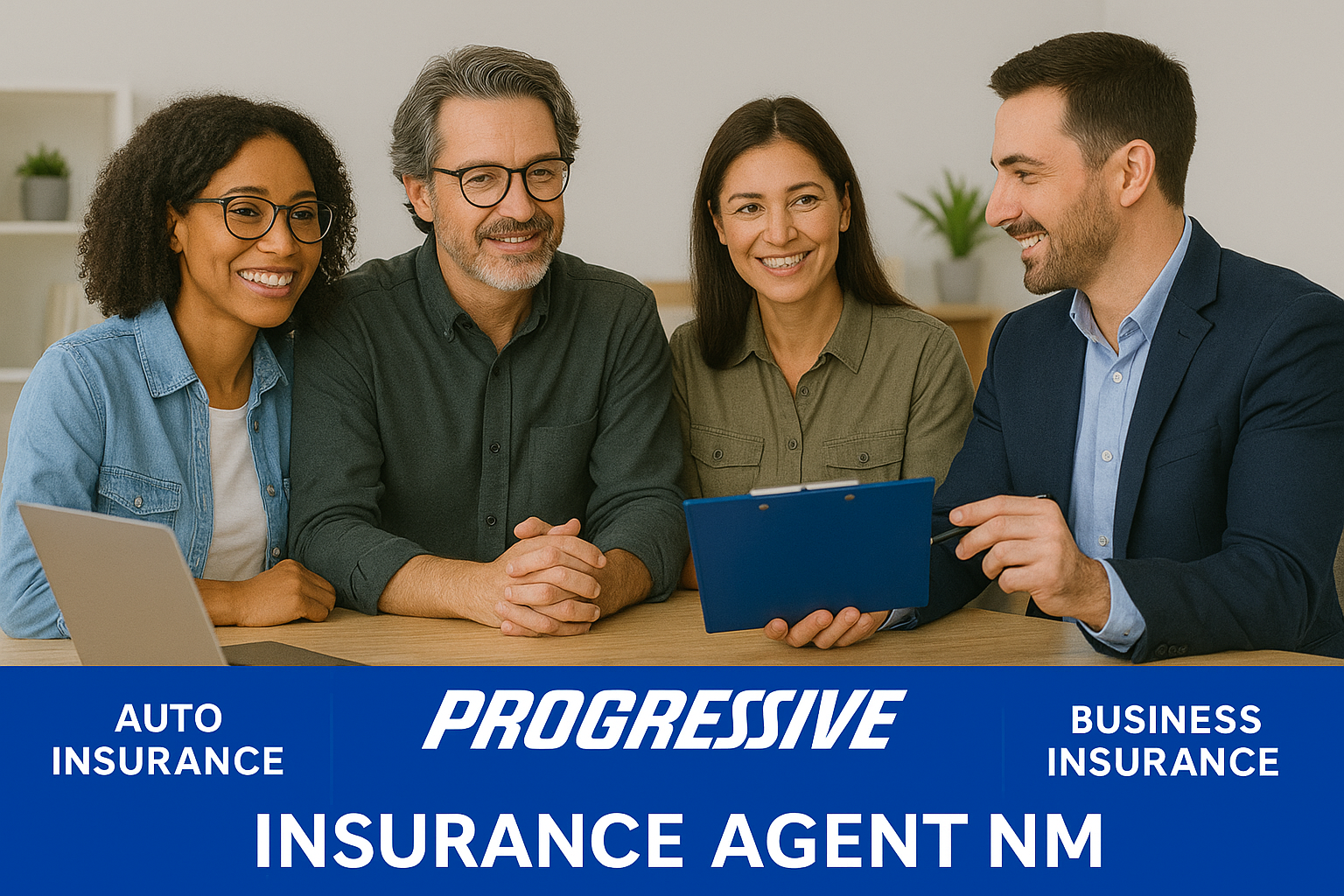 Driver in New Mexico reviewing Progressive auto and home insurance options with a local independent agent
